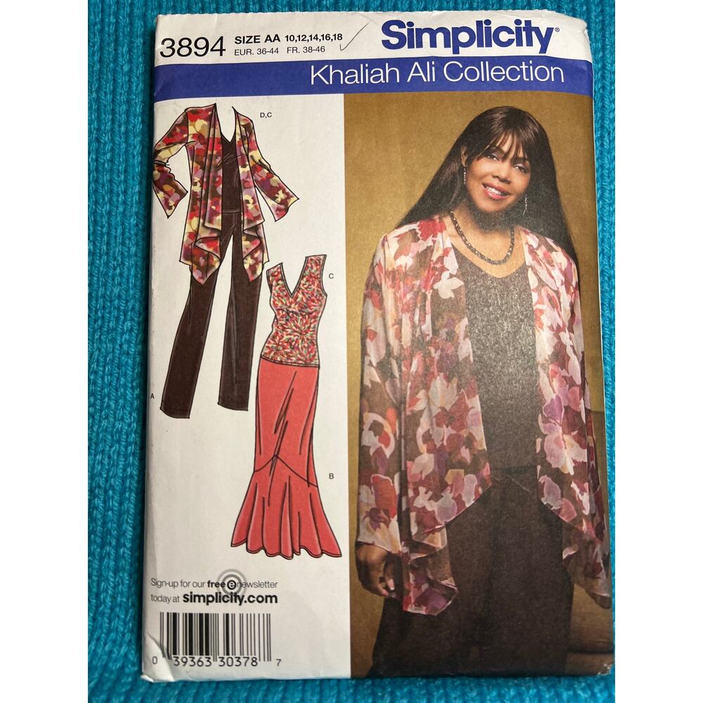 Simplicity 3894 Pattern jacket waterfall top pants skirt size 10 12 14 16 18
